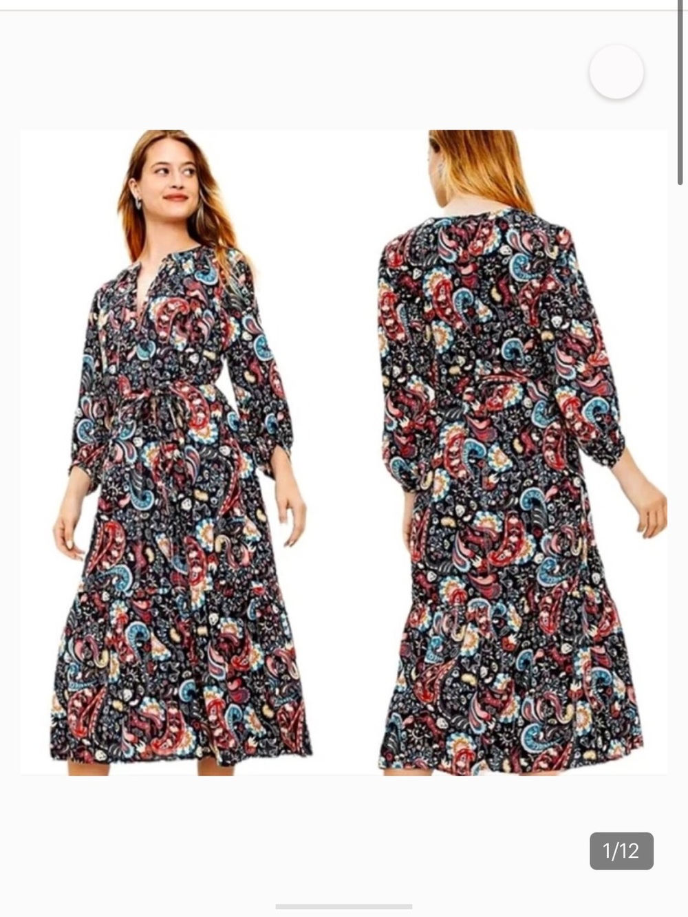 LOFT Blue Shimmer Paisley Midi Dress with Multicolor Print - Picture 2 of 8